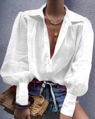 Damen Bluse mit voluminösen Ärmeln und elegantem Kragen R&B
