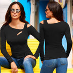 Damen lässiges Longsleeve Oberteil mit asymmetrischem Ausschnitt und seitlichem Cut-Out R&B