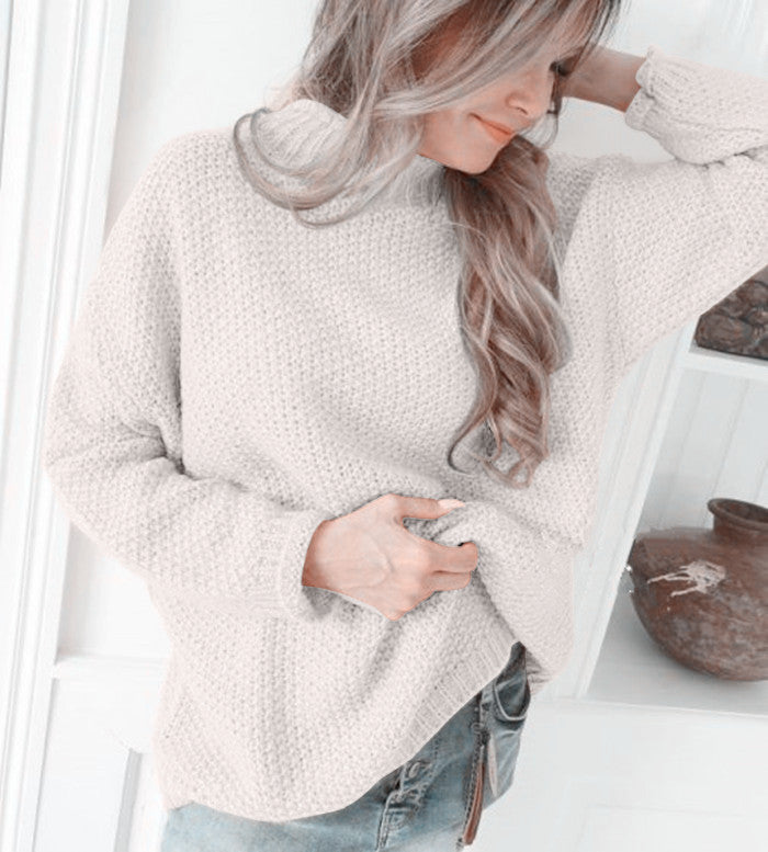 Damen lässiger Pullover mit hochgeschlossenem Kragen und strukturierter Maschenoptik R&B