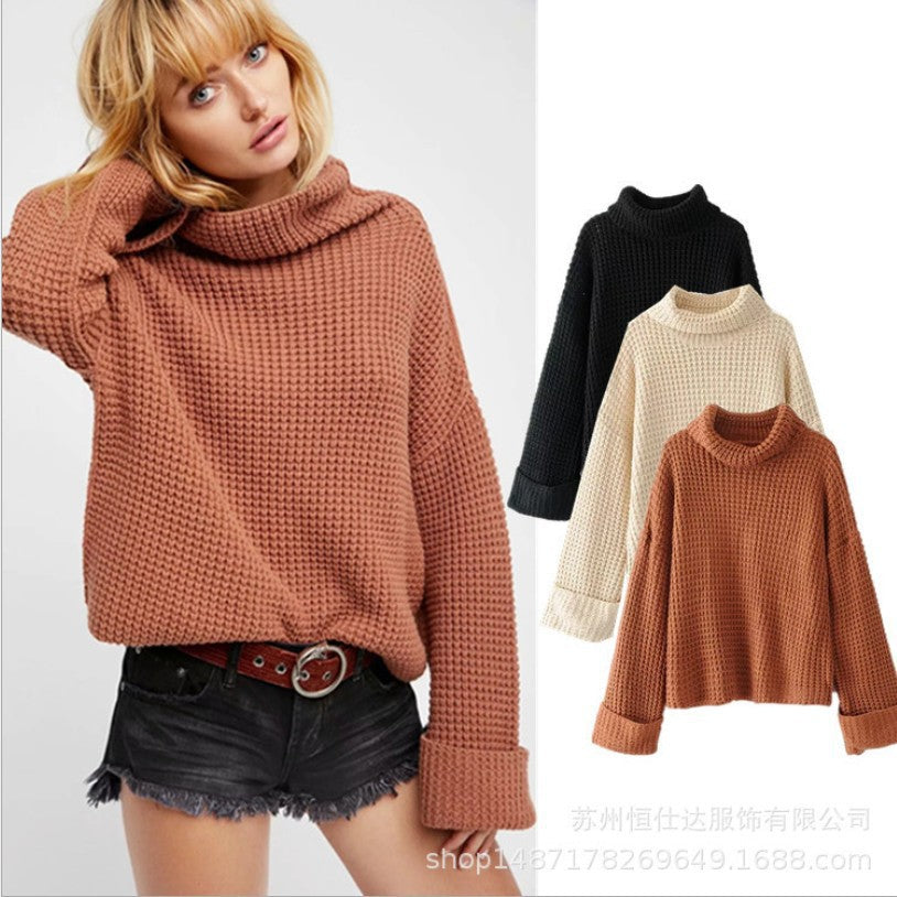 Damen Grobstrickpullover mit modernem Waffelmuster und oversized Schnitt