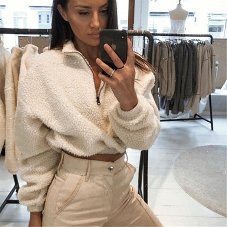 Damen kuschelige Fleece-Pullover mit halbhohem Kragen R&B