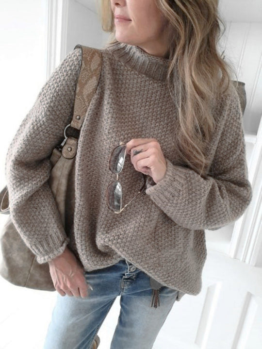 Damen lässiger Pullover mit hochgeschlossenem Kragen und strukturierter Maschenoptik R&B