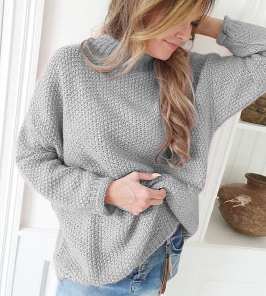 Damen lässiger Pullover mit hochgeschlossenem Kragen und strukturierter Maschenoptik R&B