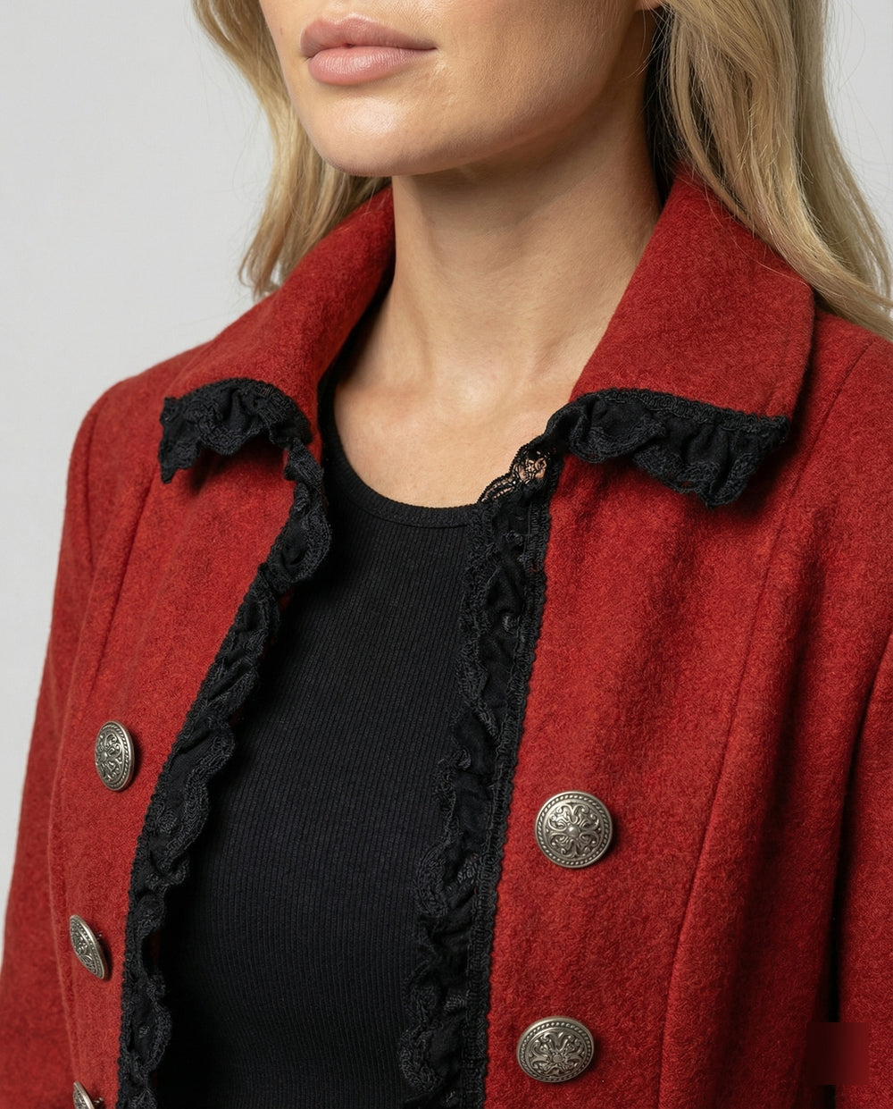 Damen historischer Kapuzenmantel mit eleganten Rüschen R&B