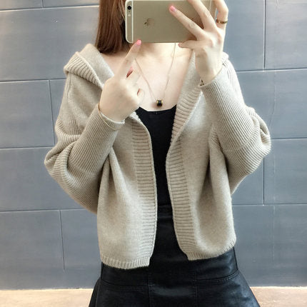 Damen Hübscher Strickcardigan mit Kapuze R&B