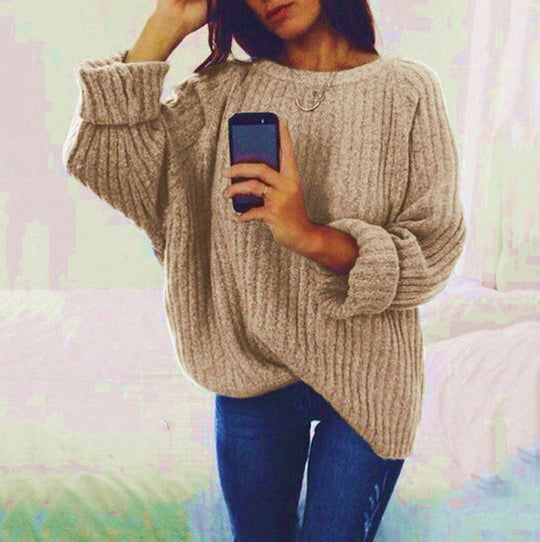 Damen Oversized Strickpullover mit sanfter Rippstruktur und weitem Schnitt R&B