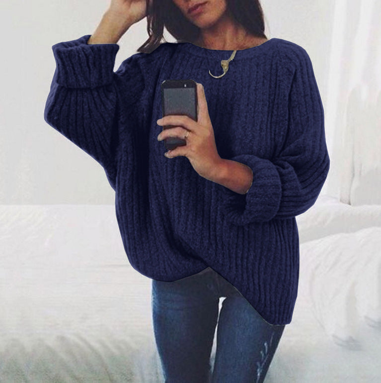 Damen Grobstrickpullover mit lässigem Schnitt und modischem Rippenmuster R&B