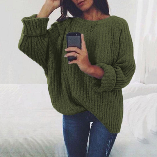 Damen Grobstrickpullover mit überschnittenen Schultern und lässigem Schnitt R&B