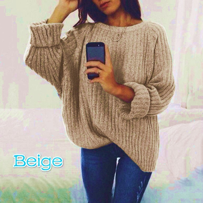 Damen Grobstrickpullover mit lässigem Schnitt und modischem Rippenmuster R&B