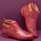 Damen nan knöchelhohe Soft-Lederimitat-Stiefelette mit verstellbarem Klettriemen, gepolstertem Schaft und flexibler Profilsohle R&B