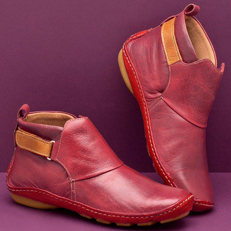 Damen nan knöchelhohe Soft-Lederimitat-Stiefelette mit verstellbarem Klettriemen, gepolstertem Schaft und flexibler Profilsohle R&B