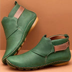 Damen nan knöchelhohe Soft-Lederimitat-Stiefelette mit verstellbarem Klettriemen, gepolstertem Schaft und flexibler Profilsohle R&B