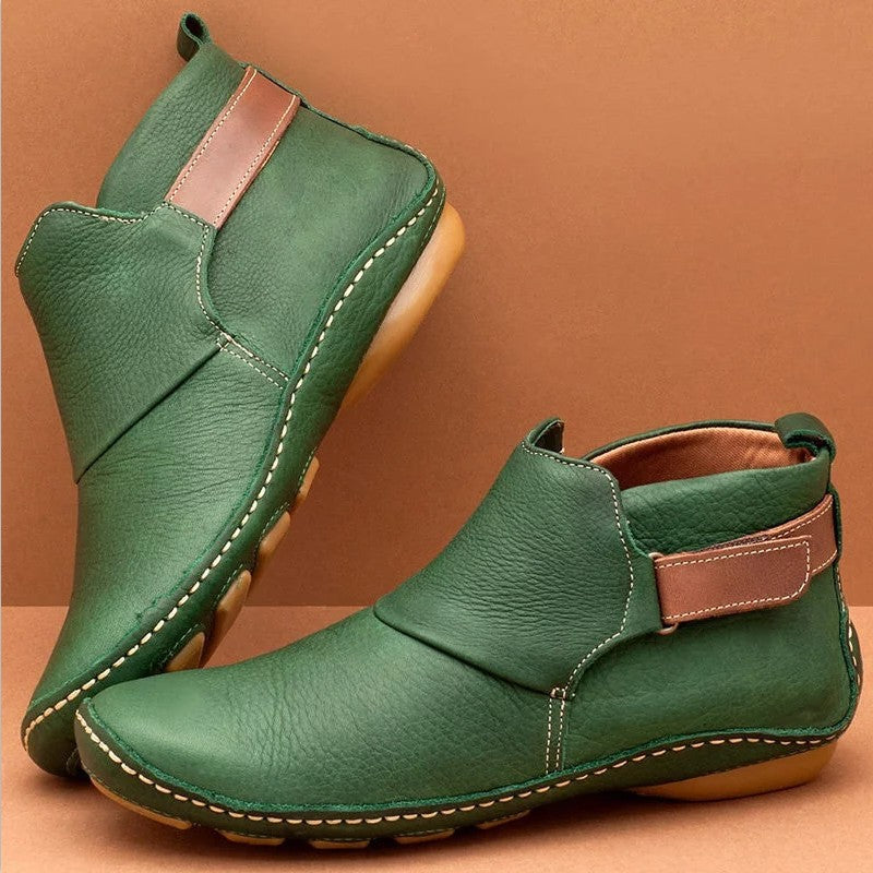 Damen nan knöchelhohe Soft-Lederimitat-Stiefelette mit verstellbarem Klettriemen, gepolstertem Schaft und flexibler Profilsohle R&B