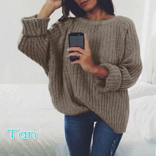 Damen Grobstrickpullover mit lässiger Passform und breiten Ärmeln R&B