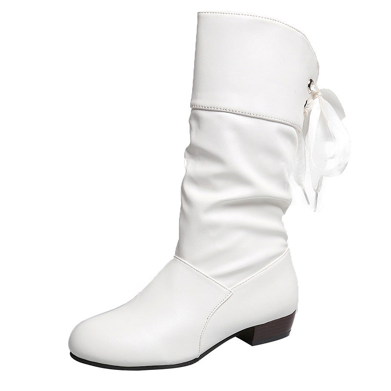 Damen elegante Stiefel mit modischem Raffungseffekt und verspieltem Schleifendetail R&B