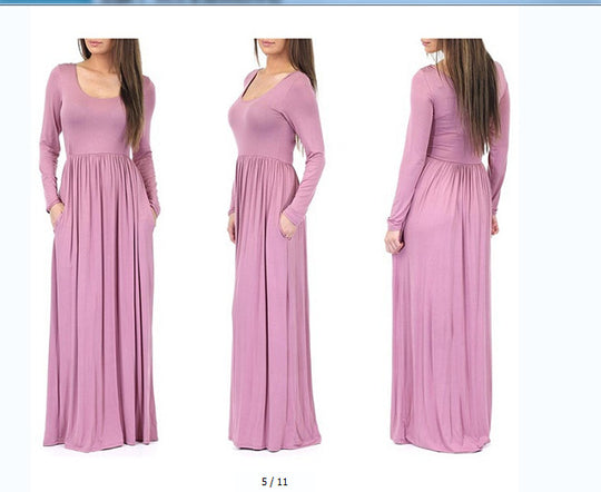 Damen Alltagstaugliches Maxikleid mit praktischen Taschen und fließendem Schnitt R&B