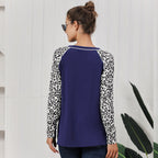Damen Oberteil mit modischem Leopardenärmeln und lässigem Knoten-Design R&B