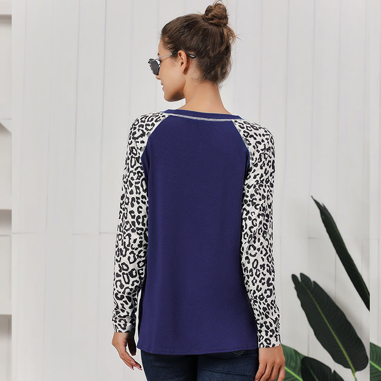 Damen Oberteil mit modischem Leopardenärmeln und lässigem Knoten-Design R&B