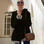 Damen Fleece-Hoodie im oversized Schnitt mit praktischen Taschen und verspielten Streifen R&B