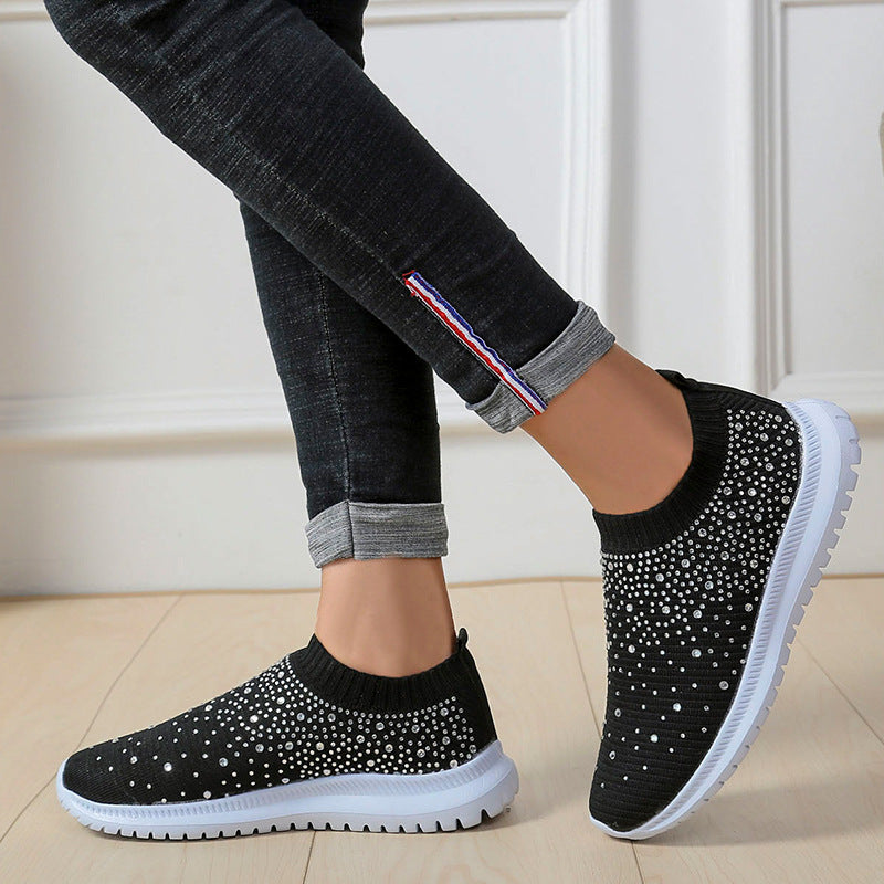 Damen Strass Sneakers mit elastischem Strick-Obermaterial und rutschfester Sohle R&B