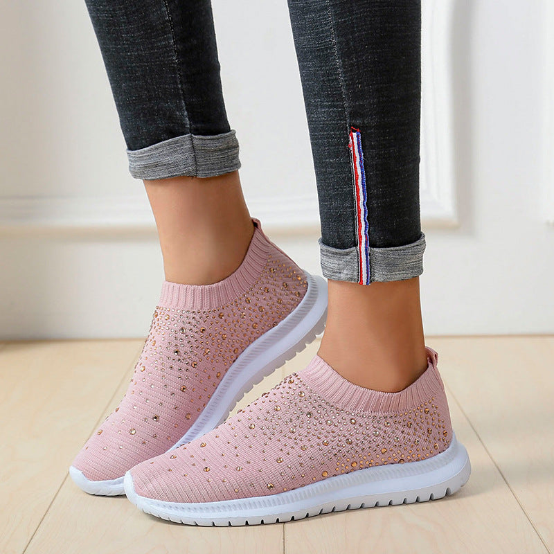 Damen Strass Sneakers mit elastischem Strick-Obermaterial und rutschfester Sohle R&B