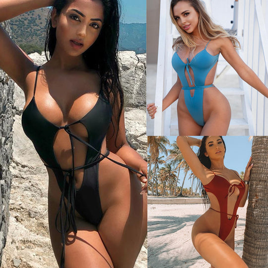 Damen Einteiliger Badeanzug mit aufregendem Cut-Out und verspieltem Bindungselement R&B