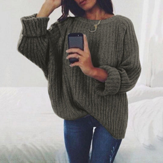 Damen Oversized Strickpullover mit sanfter Rippstruktur und weitem Schnitt R&B