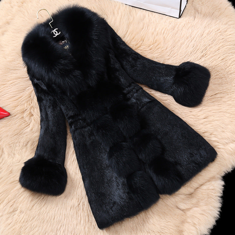 Damen eleganter Kunstfellmantel mit luxuriösem Kragen R&B