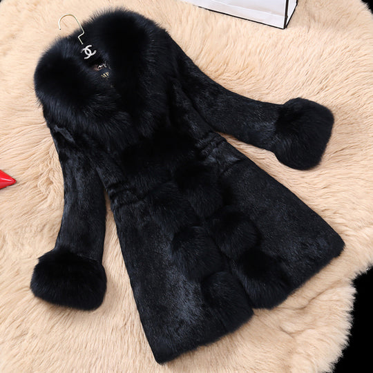 Damen eleganter Kunstfellmantel mit luxuriösem Kragen R&B