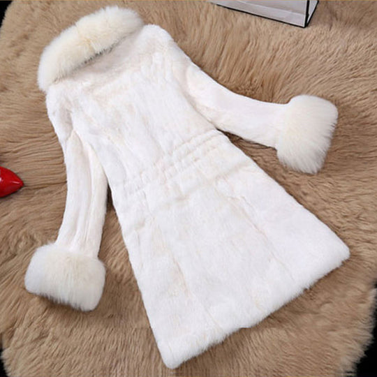 Damen eleganter Kunstfellmantel mit luxuriösem Kragen R&B