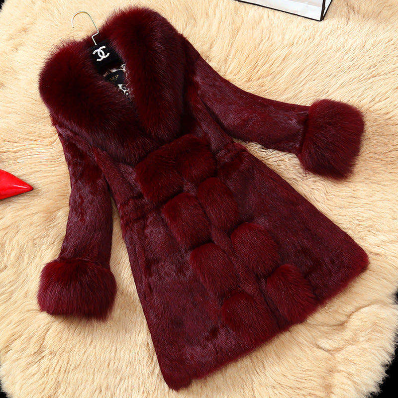 Damen eleganter Kunstfellmantel mit luxuriösem Kragen R&B
