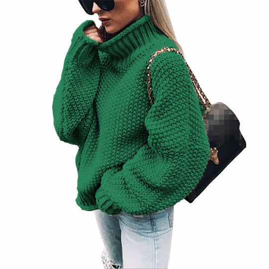 Damen gemütlicher Strickpullover mit hohem Kragen und weichem Strukturdesign R&B