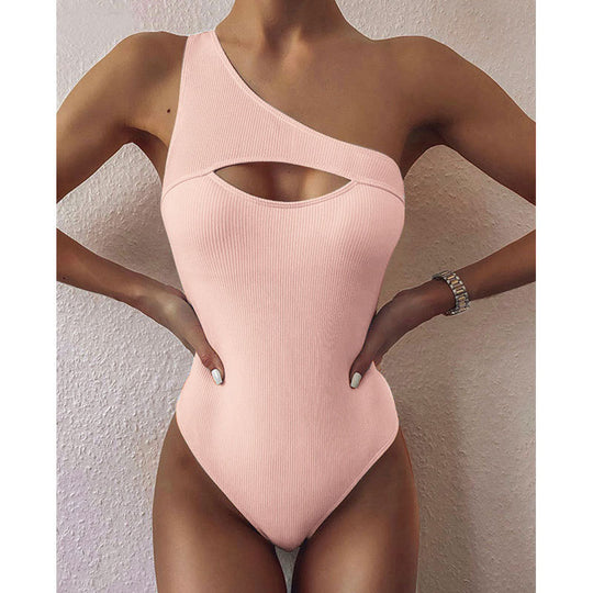 Edith | Neu Bikini Solide Farbe Ein-Schulter Einteiliger Badeanzug Frauen
