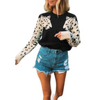 Damen modischer Strickpullover mit tierischem Motiv und farblich abgesetzten Ärmeln R&B