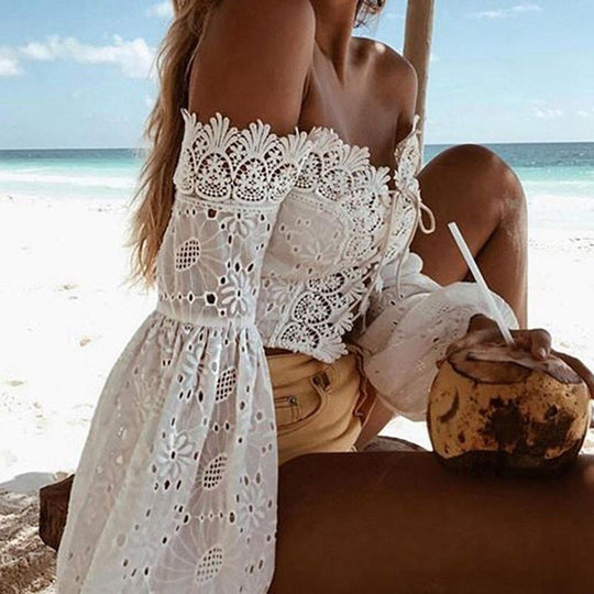 Damen Bluse mit zarten Spitzenapplikationen und voluminösen Ärmeln R&B