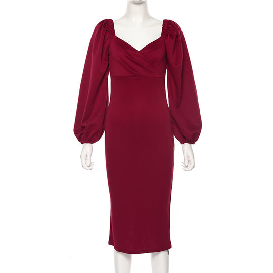 R&B | Ein-Wort-Schulter rückenfreies schlankes Kleid