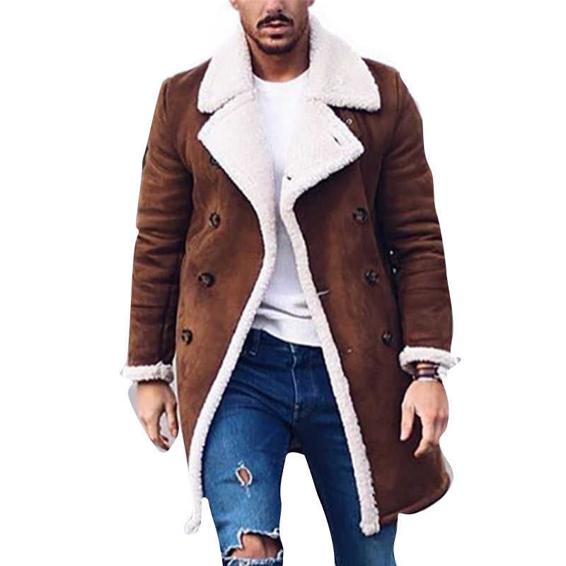 Herren Lammfell-Mantel mit hohem Kragen und eleganter Wollverarbeitung R&B