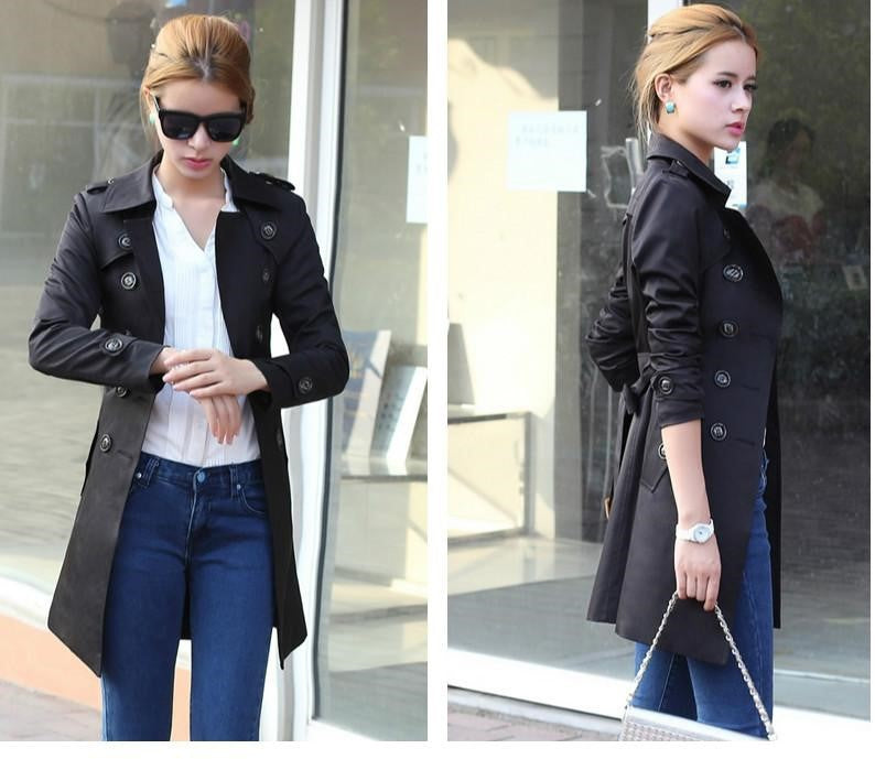 Damen modischer Trenchcoat mit tailliertem Schnitt und doppelter Knopfreihe R&B