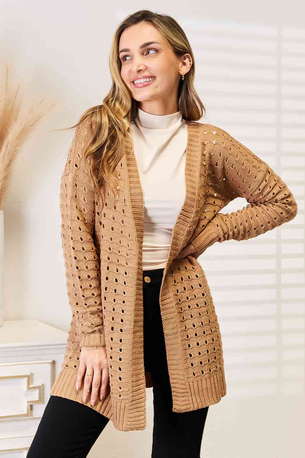 R&B | Horizontal gerippte Strickjacke mit offener Vorderseite