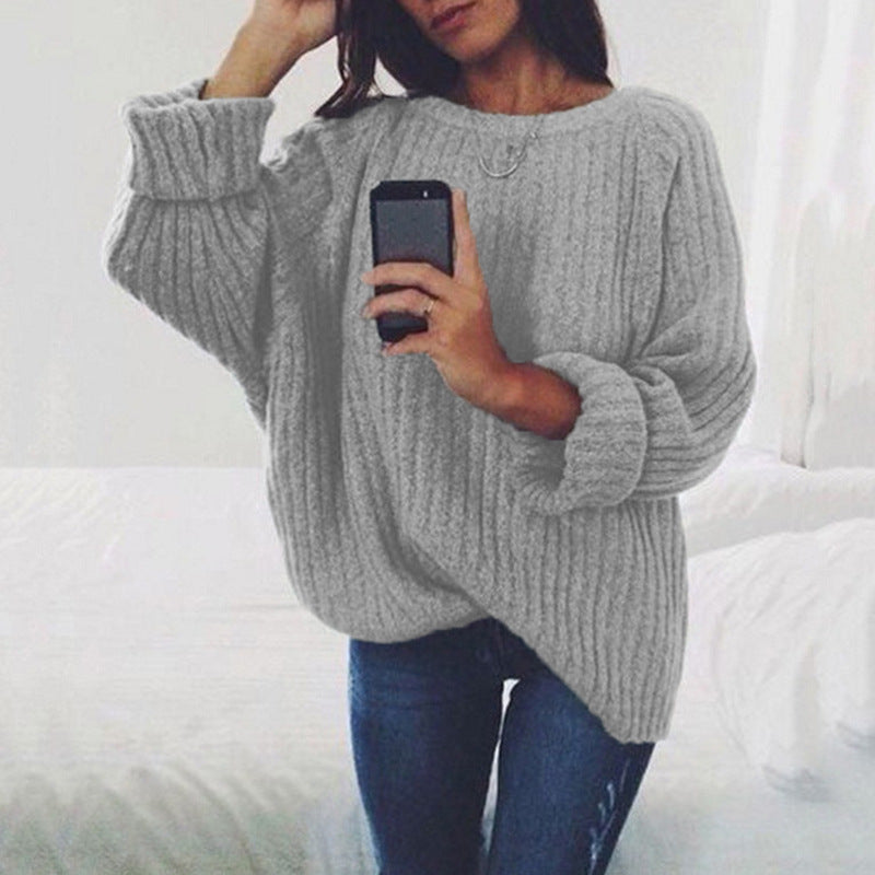 Damen Grobstrickpullover mit lässigem Schnitt und modischem Rippenmuster R&B