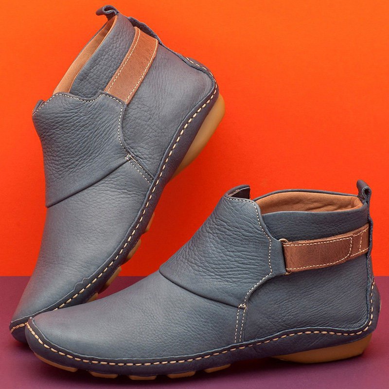 Damen nan knöchelhohe Soft-Lederimitat-Stiefelette mit verstellbarem Klettriemen, gepolstertem Schaft und flexibler Profilsohle R&B