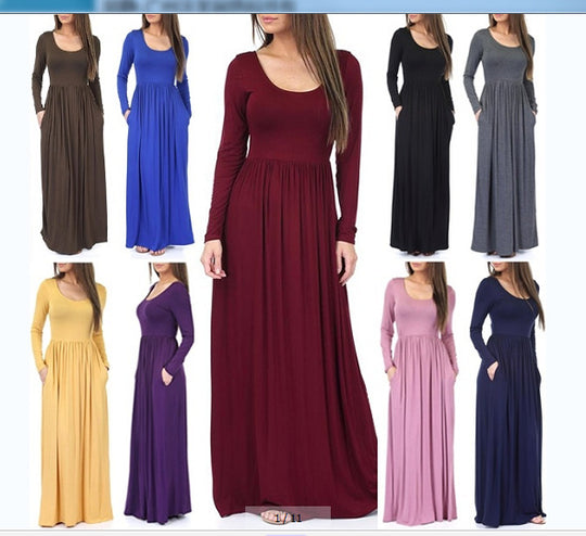 Damen Alltagstaugliches Maxikleid mit praktischen Taschen und fließendem Schnitt R&B