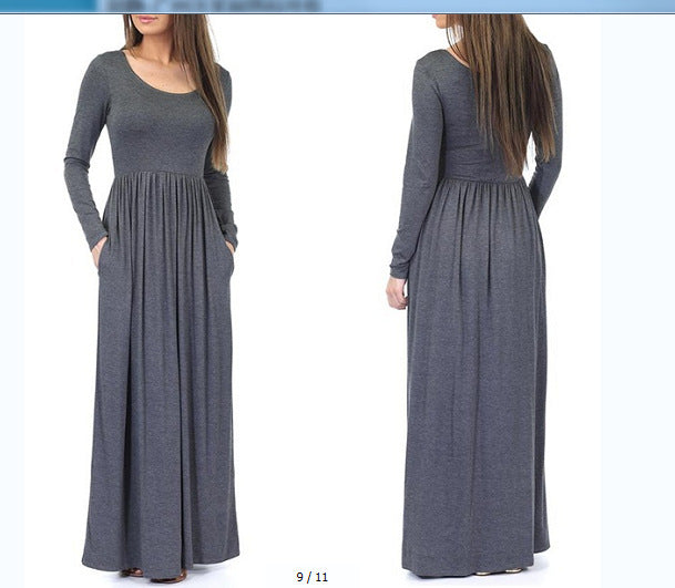 Damen Alltagstaugliches Maxikleid mit praktischen Taschen und fließendem Schnitt R&B