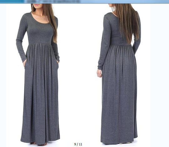 Damen Alltagstaugliches Maxikleid mit praktischen Taschen und fließendem Schnitt R&B