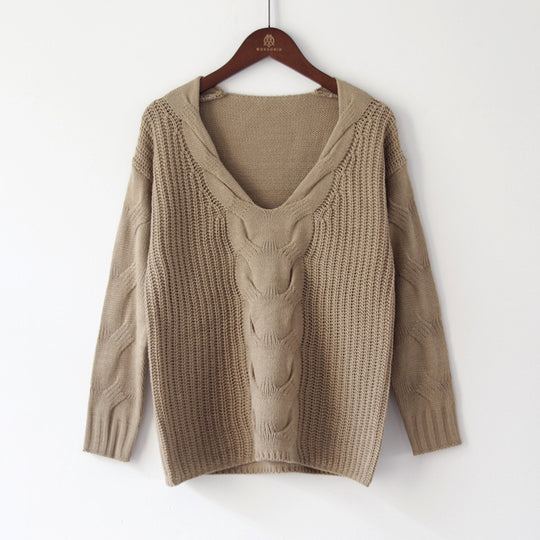 Damen Grobstrickpullover mit offener Schulter und modischem Zopfmuster R&B