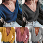 Damen kuscheliger Strickpullover mit V-Ausschnitt und lässigem Schnitt R&B