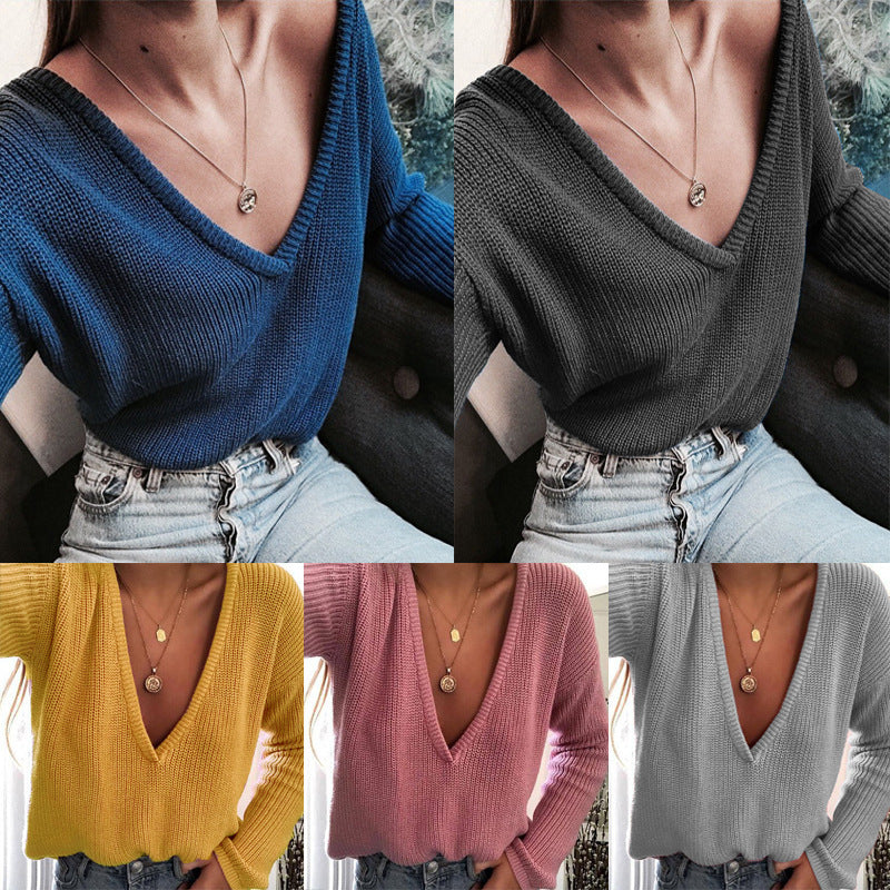 Damen kuscheliger Strickpullover mit V-Ausschnitt und lässigem Schnitt R&B