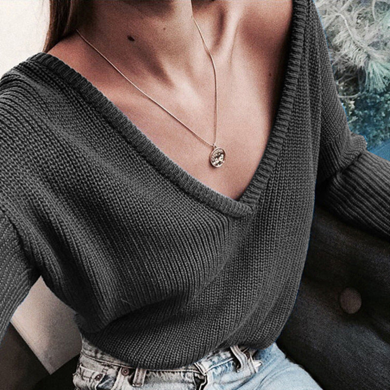 Damen kuscheliger Strickpullover mit V-Ausschnitt und lässigem Schnitt R&B