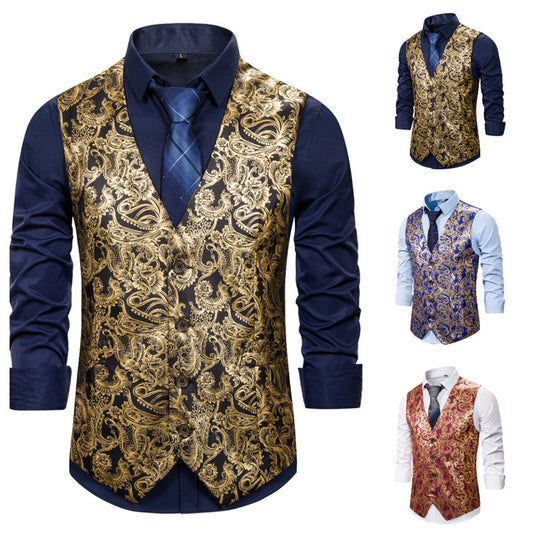 Herren elegante Brokat-Weste im luxuriösen Design R&B