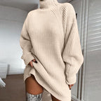Damen Strickpullover mit hohem Kragen und lässigem Schnitt R&B